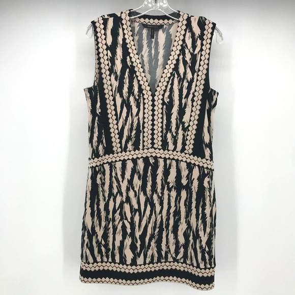 BCBGMaxazria Bridgit Mini Dress Womens Small Black Ivory Animal Print V Neck - Picture 1 of 13